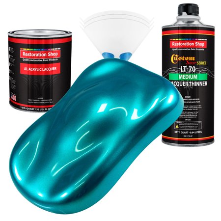 Restoration Shop - Teal Green Metallic Acrylic Lacquer Auto Paint - Complete Quart Paint Kit with Medium Thinner