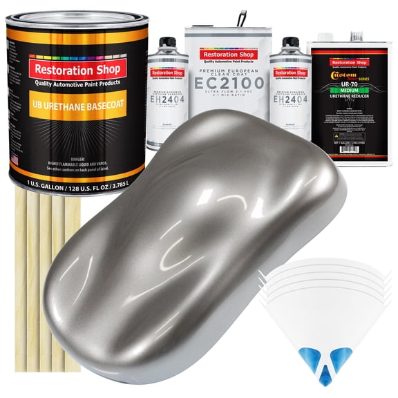 Restoration Shop - Titanium Gray Metallic Urethane Basecoat with European Clearcoat Auto Paint - Complete Gallon Paint Color Kit - Automotive Refinish Coating