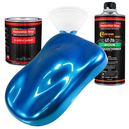 Restoration Shop - True Blue Firemist Acrylic Lacquer Auto Paint - Complete Quart Paint Kit with Medium Thinner