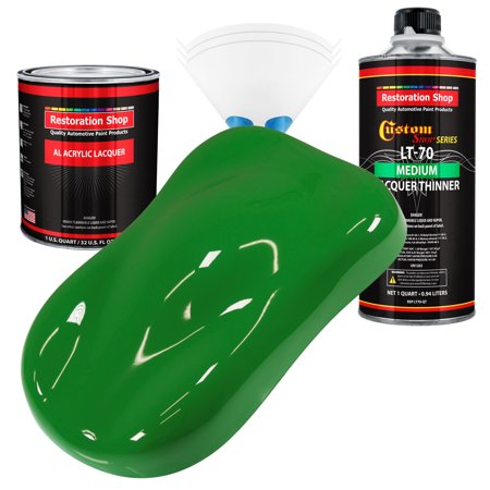 Restoration Shop - Vibrant Lime Green Acrylic Lacquer Auto Paint - Complete Quart Paint Kit with Medium Thinner