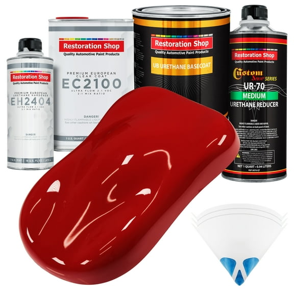 Restoration Shop - Victory Red Urethane Basecoat with European Clearcoat Auto Paint - Complete Quart Paint Color Kit - Automotive Refinish Coating