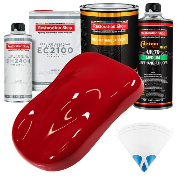 Restoration Shop - Viper Red Urethane Basecoat with European Clearcoat Auto Paint - Complete Quart Paint Color Kit - Automotive Refinish Coating