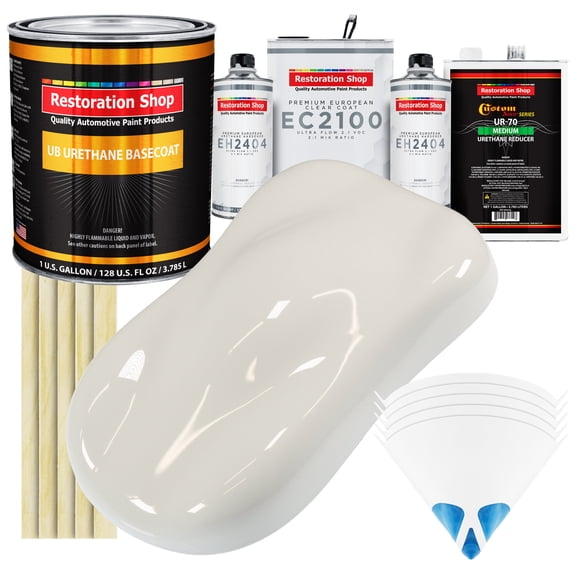 Restoration Shop - Wispy White Urethane Basecoat with European Clearcoat Auto Paint - Complete Gallon Paint Color Kit - Automotive Refinish Coating