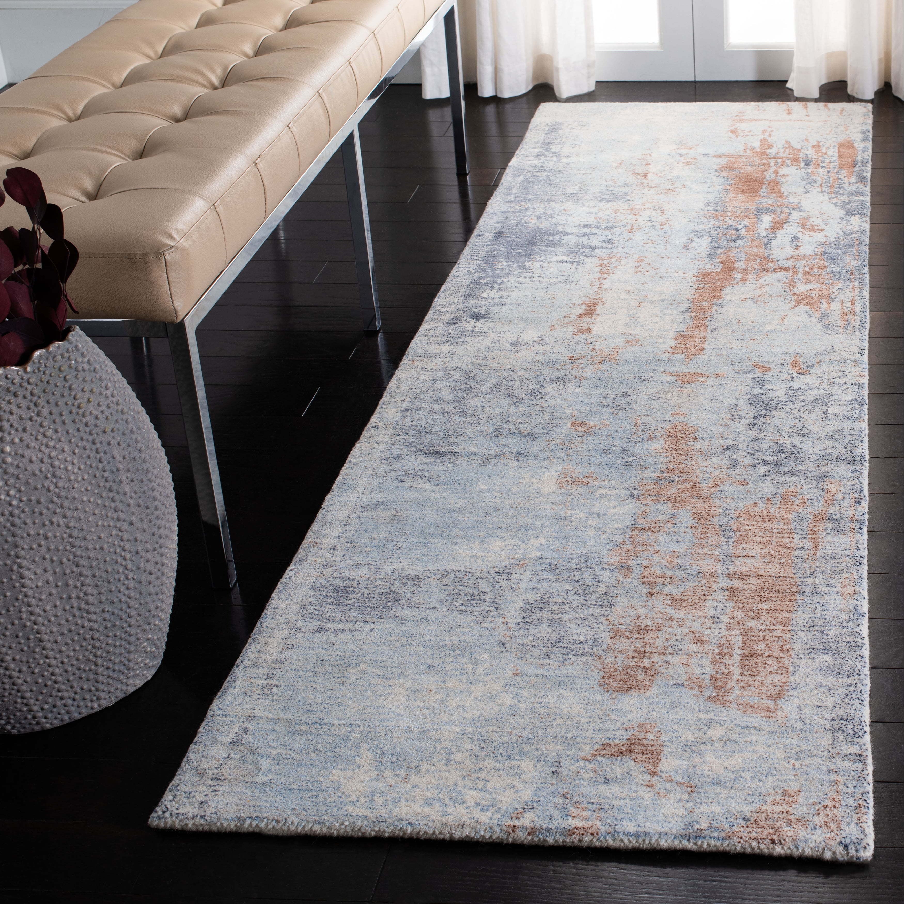 Blue and Brown Hand-Tufted Wool Runner Rug