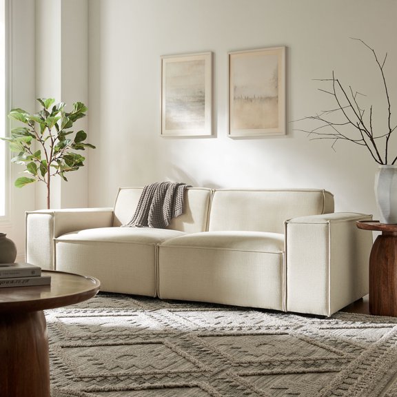 Restore 2-Piece Performance Fabric Upholstered Modular Loveseat in Ecru