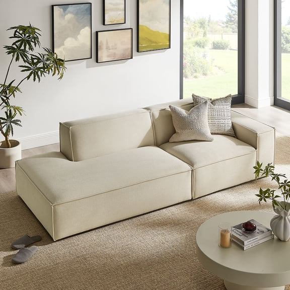 Restore 2-Piece Performance Fabric Upholstered Modular Loveseat in Ecru