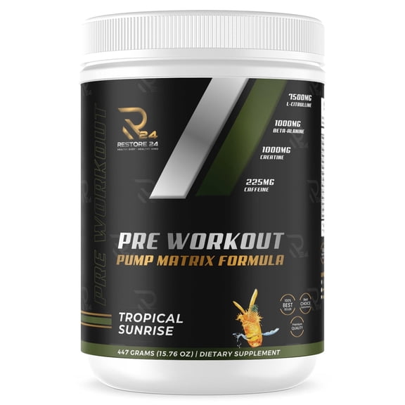 Restore 24 Nutrition Pre-Workout Matrix Formula Powder Supplement | Non-GMO, Vegan Friendly, Gluten & Lactose-Free | Additional Amino Energy Power Boost for Lean Muscle
