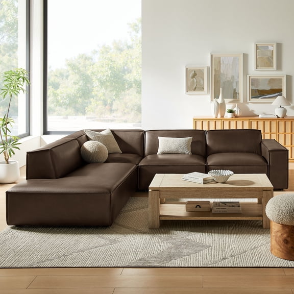 Restore 4-Piece Vegan Leather Modular L-Shaped Sofa in Espresso