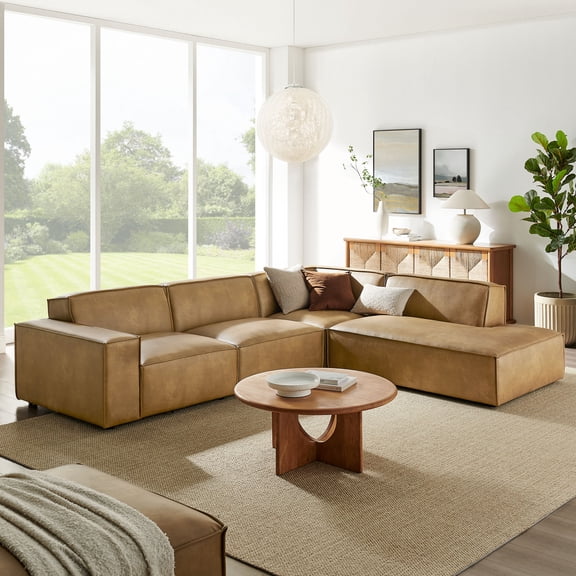 Restore 4-Piece Vegan Leather Modular L-Shaped Sofa in Toast