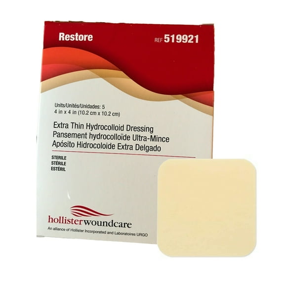 Restore Extra Thin Thin Hydrocolloid Dressing 4 x 4" Square Extra Thin Film Backing 519921 5 per Box