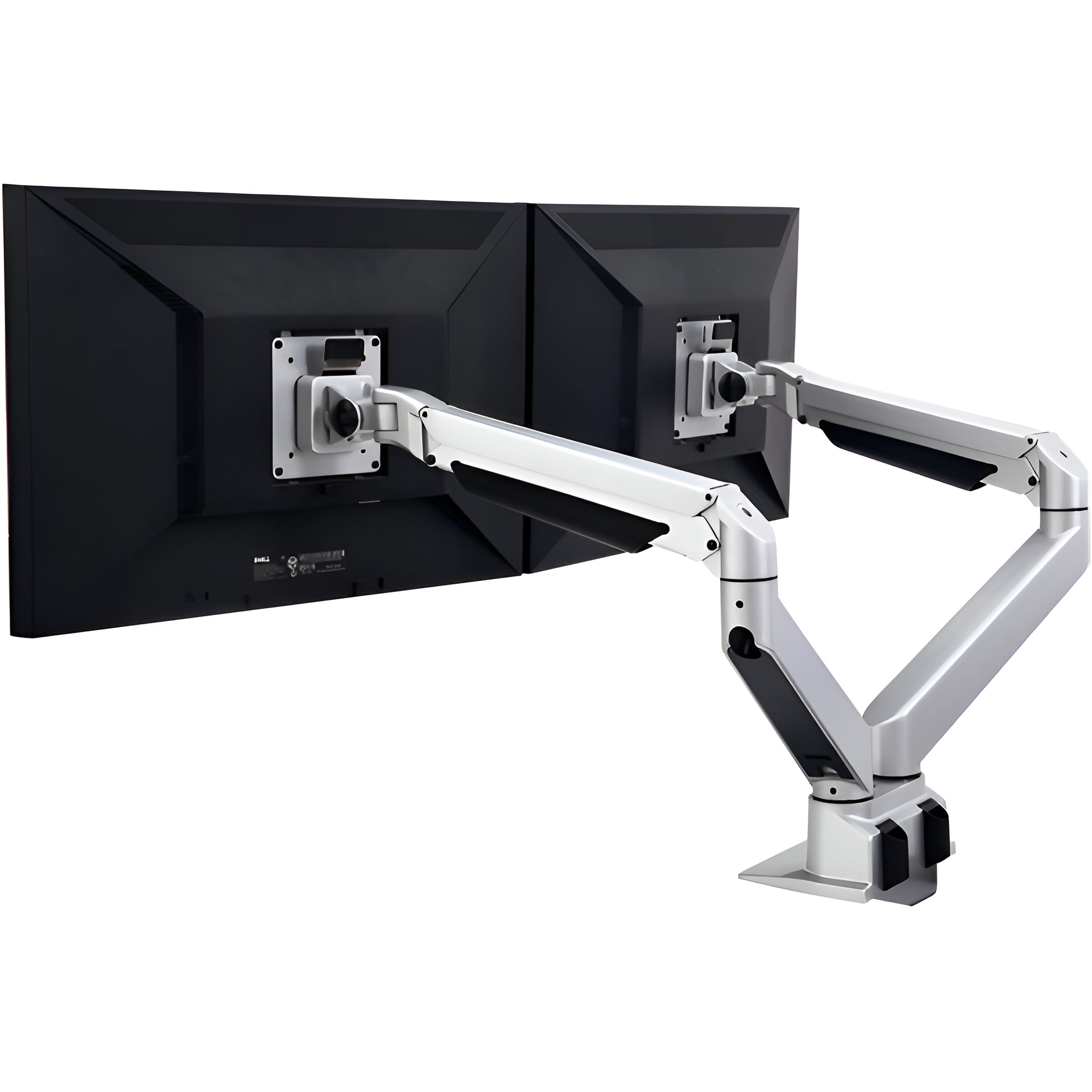 Restore Furniture Premium Height Adjustable Dual Monitor Arm Stand: Desk/Grommet Mount, Gas Spring Lift, VESA 75x75 or 100x100mm, 2 Flat/Curved Ultrawide Screens up to 34in & 44lb ea., Silver