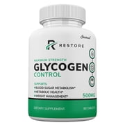Restore Glycogen Control Capsules, Maximum Strength Official, Glycogen Control Pills, Blood Sugar Health 1 Month Supply 1 Pack