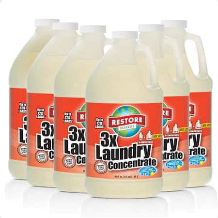 Restore Naturals Laundry Detergent Liquid - 64 oz. of 3X Concentrate - Clean Laundry Detergent | Plant Based | Non Toxic | Biodegradable - 6 Pack