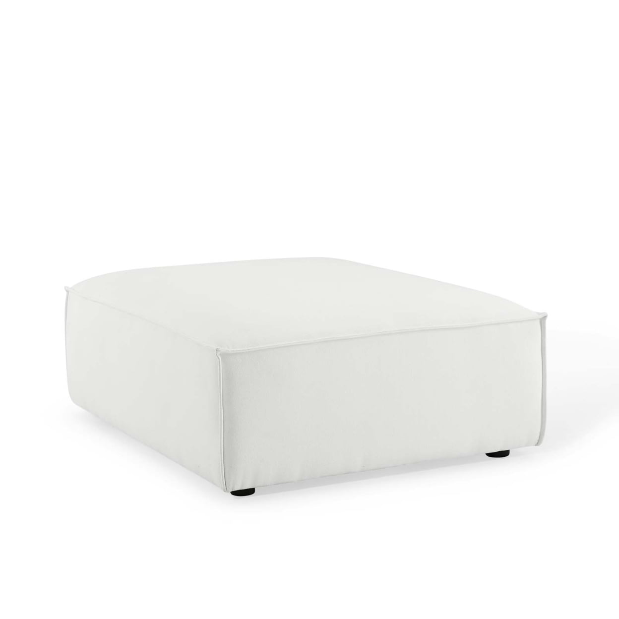 White Polyester Upholstered Round Ottoman
