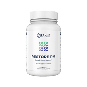 RENUE by SCIENCE Restore PM | Liposomal Melatonin GABA Supplements | 60 Capsules with Melatonin (3.5mg) 5HTP (100mg) Glutathione (65mg) Apigenin (75mg) GABA (150mg) - Non-GMO | Made in the USA