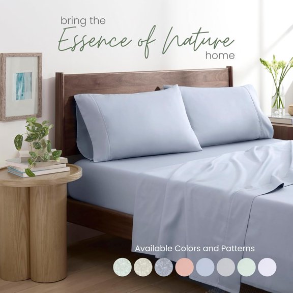 Restore Queen Bed Sheet Set – Soft Cooling Blue Cotton Tencel Blend for Comfortable Sleep