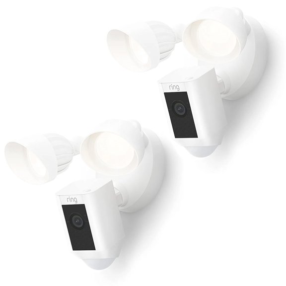 Restored 2 Pack Floodlight Cam Wired Plus With Motionactivated 1080o HD Video, White (Refurbished)