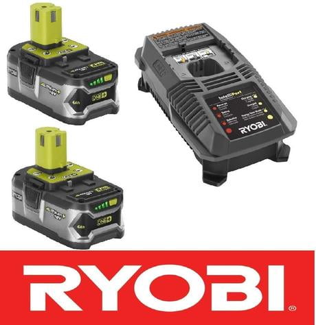 Restored (2) Ryobi 18V High Capacity 4AH Batteries P108 + Charger P118 Kit (Refurbished)