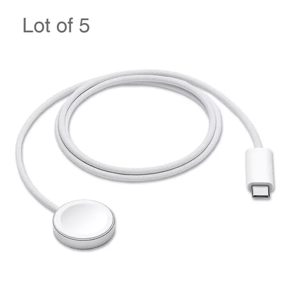 Restored 5 Pack Apple (1m / 3.3-Ft) Watch Magnetic Fast Charger to USB-C Braided Cable - White (A2515) (Refurbished)