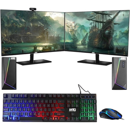 Restored TechMagnet All in one Desktop Computer, Cheetah 6, Intel Core i5 6th Gen , 16GB DDR3, 480GB SSD, Dual 24 inch LED, MTG RGB Keyboard Mouse, RGB Speaker and Webcam, Win 10 Pro (Refurbished)