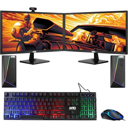 Restored TechMagnet All in one Desktop Computer, Cheetah 6, Intel Core i5 6th Gen , 8GB DDR3, 480GB SSD, Dual 24 inch LED, MTG RGB Keyboard Mouse, RGB Speaker and Webcam, Win 10 Pro (Refurbished)