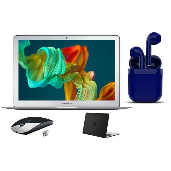 Restored Apple 13.3-inch MacBook Air 1.3GHz Intel Core i5 4GB RAM Mac OS 128GB SSD Bundle: USA Essentials Bluetooth/Wireless Airbuds, Black Case, Wireless Mouse By Certified 2 Day Express (Refurbished)