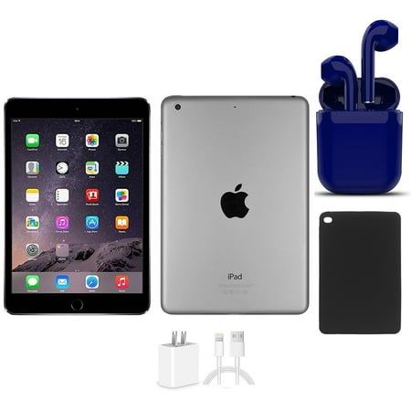 Restored Apple 7.9-inch iPad Mini Retina Wi-Fi Only 128GB Space Gray Bundle: USA Essentials Bluetooth/Wireless Airbuds, Rapid Charger, Case By Certified 2 Day Express (Refurbished)