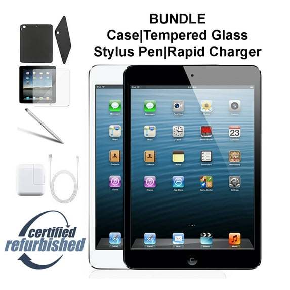 Restored Apple 7.9-inch iPad Mini, Wi-Fi Only 16GB, Bundle: Case, Rapid Charger, Tempered Glass & Stylus Pen - White (Refurbished)