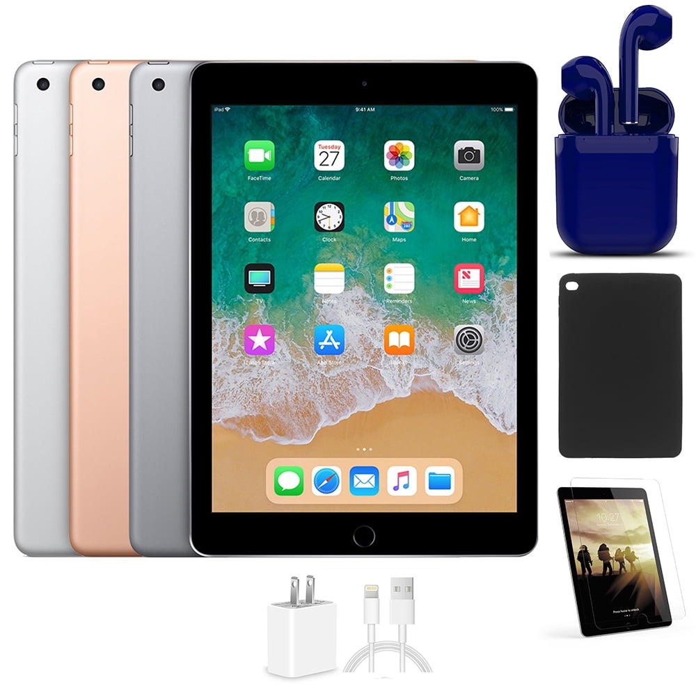 Restored Apple 9.7-inch Retina iPad 6 Wi-Fi Only 32GB Bundle: Case,  Pre-Installed Tempered Glass, Charger, Bluetooth/Wireless Airbuds By  Certified 2 