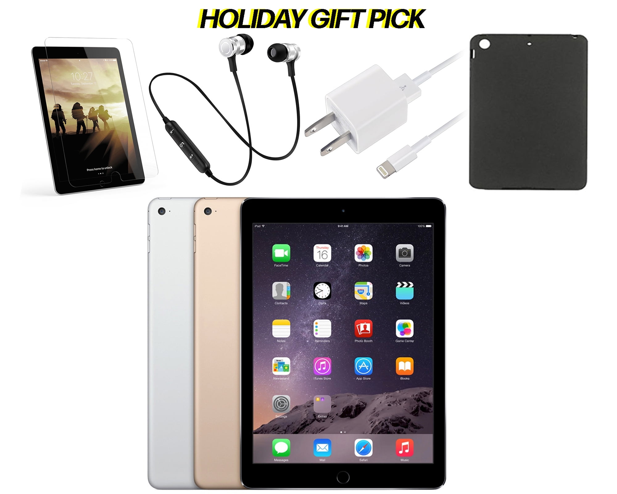 Restored Apple iPad 10.2-inch Retina 128GB Wi-Fi Only Newest OS Bundle:  Case, Pre-Installed Tempered Glass, Rapid Charger, Bluetooth/Wireless  Airbuds