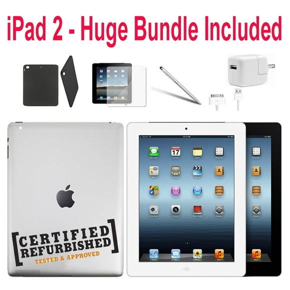 Restored Apple 9.7-inch iPad 2nd Generation, Wi-Fi Only, 16GB, Bundle: Case, Rapid Charger, Pre-Installed Tempered Glass & Stylus Pen - Black (Refurbished)