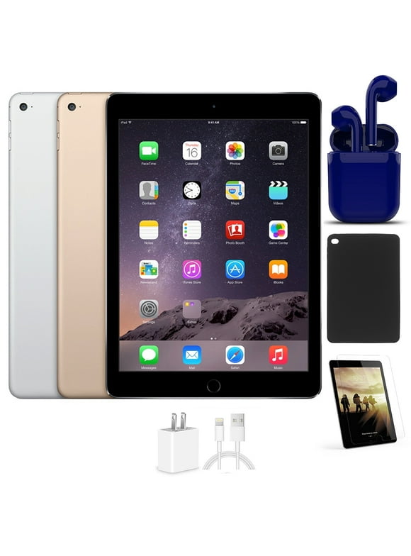 Restored Apple 9.7-inch iPad Air 2 Wi-Fi Only 64GBSpace Gray Bundle: Case, Pre-Installed Tempered Glass, Rapid Charger, Bluetooth/Wireless Airbuds By Certified 2 Day Express (Refurbished)