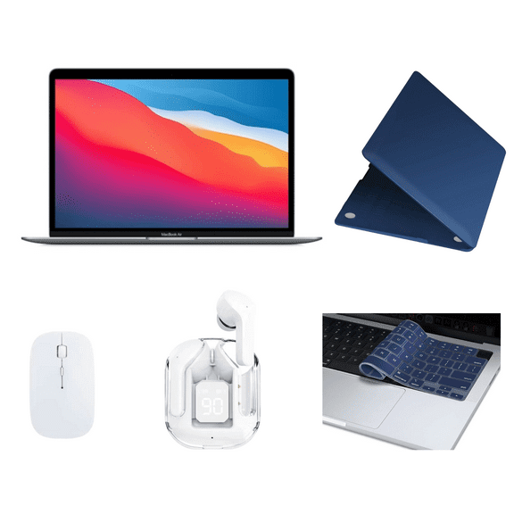 Restored Apple MacBook Air 13" Laptop Bundle – Apple M1, 8GB RAM, 256GB SSD – Includes Charger, Case, Mouse, Keyboard Cover, Earbuds