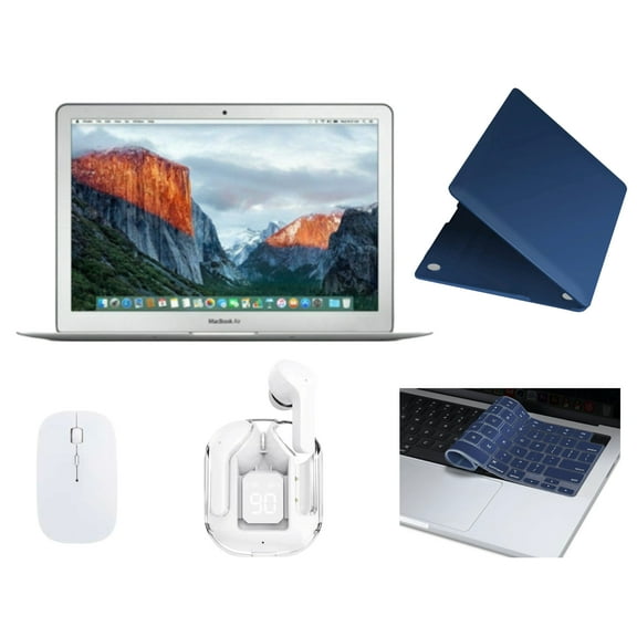 Restored Apple MacBook Air 13" Laptop Bundle – Intel Core i5, 8GB RAM, 128GB SSD – Includes Charger, Case, Mouse, Keyboard Cover, & Earbuds