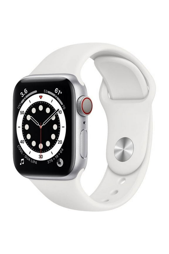 Restored Apple Watch Gen 6 Series 6 Cell 44mm Silver Aluminum - White Sport Band M07F3LL/A (Refurbished)