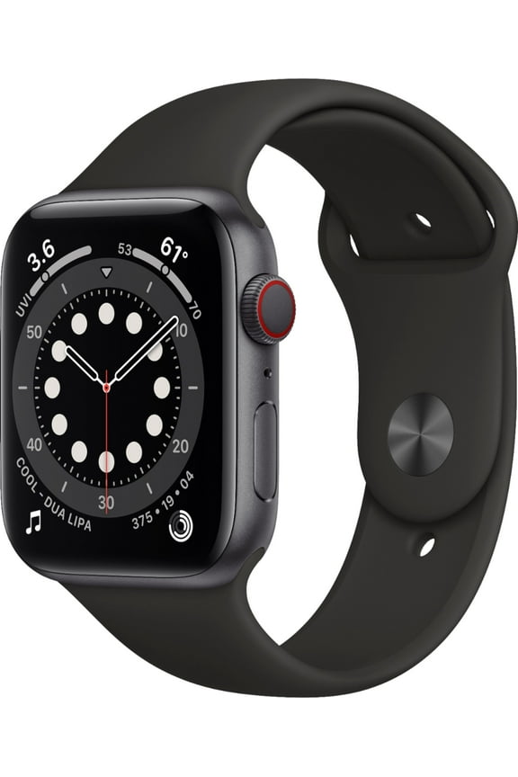 Restored Apple Watch Gen 6 Series 6 Cell 44mm Space Gray Aluminum - Black Sport Band M07H3LL/A (Refurbished)