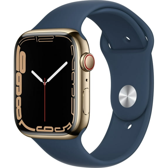 Restored Apple Watch Series 7 (GPS, 45mm) - Gold Stainless Steel Case - Abyss Blue Sport Band (Refurbished)