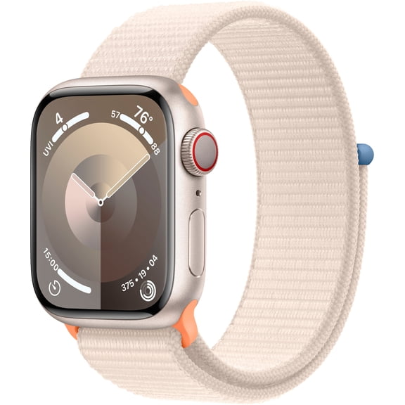 Restored Apple Watch Series 9 With Blood Oxygen. GPS + Cellular 41mm Starlight Aluminum Case with Starlight Sport Loop.