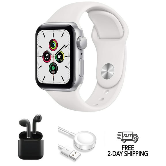 Restored Apple Watch SE (2020) 1st Gen 40mm A2353 (GPS Cellular) Silver w/ Wireless Earbuds (Refurbished)
