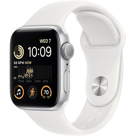 Restored Apple Watch SE 2nd Generation 44mm GPS Silver Aluminum Case - White Sport Band Like New