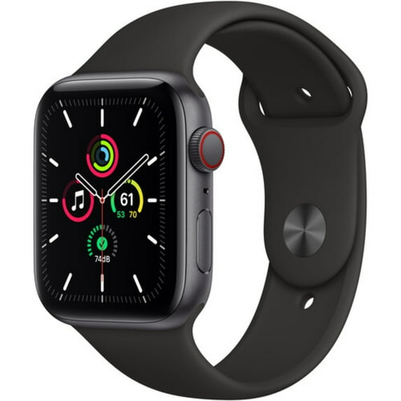 Restored Apple Watch SE 44mm GPS + Cellular, Space Gray Aluminum Case - Black Sport Band Good