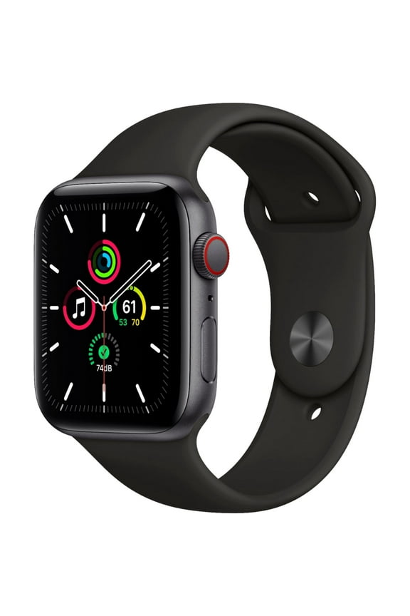 Restored Apple Watch SE 44mm GPS + Cellular, Space Gray Aluminum Case - Black Sport Band (Refurbished)