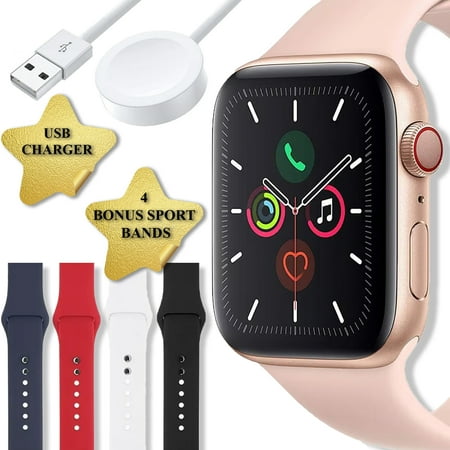 Apple Watch SE (GPS) + Cellular 40 mm Gold Aluminum Case with Pink Sport Band, (Refurbished)
