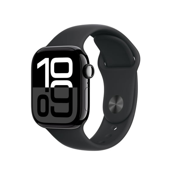 Pre-Owned Apple Watch Series 10 [GPS 42mm case] Smartwatch with Jet Black Aluminium Case with Black Sport Band - S/M. Fitness Tracker, ECG App, Always-On Retina Display, Water Resistant