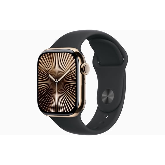 Pre-Owned Apple Watch Series 10 GPS + Cellular 42mm Gold Titanium Case with Sport Band - M/L Band - Starlight