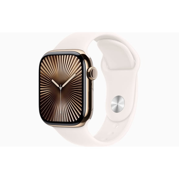 Pre-Owned Apple Watch Series 10 GPS + Cellular 46mm Gold Titanium Case with Sport Band - M/L Band - Starlight