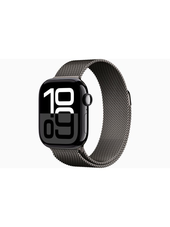Restored Apple A2999, Watch Series 10 GPS + Cellular 46mm Jet Black Aluminium Case with Slate Milanese Loop, 1 Count