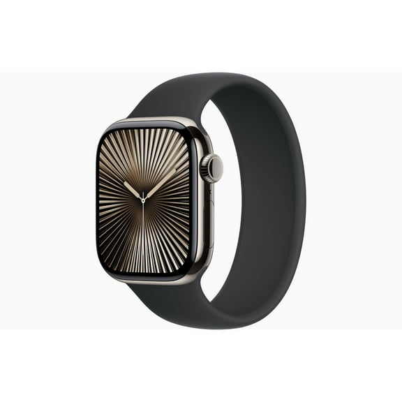 Restored Apple Watch Series 10 GPS + Cellular 46mm Natural Titanium Case with Black Solo Loop - Large Band (Refurbished)