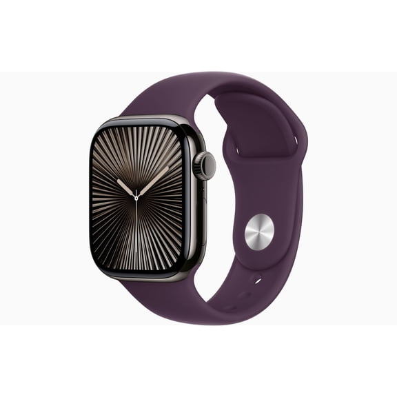 Pre-Owned Apple Watch Series 10 GPS + Cellular 46mm Slate Case with Black Sport Band - M/L Band - Titanium
