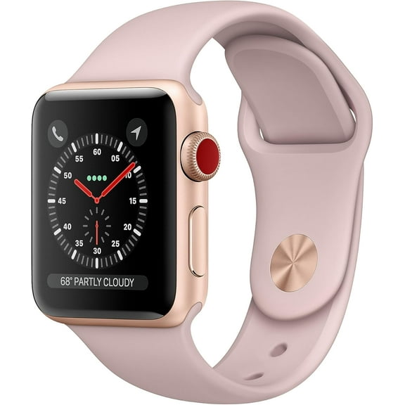 Restored Apple Watch Series 3 38mm GPS Cellular 4G LTE - Gold - Pink Sport Band (Refurbished)